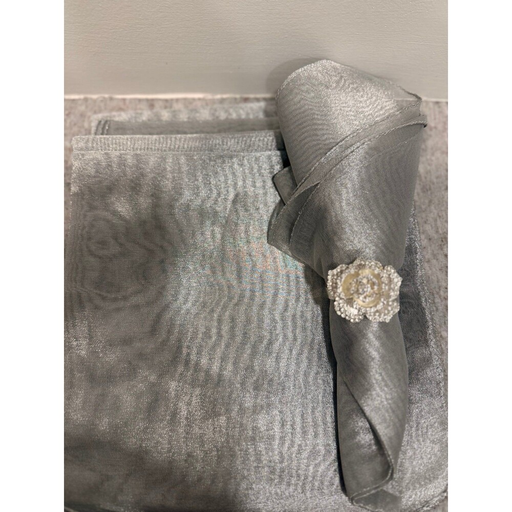 Set of 6 Metallic Silver Shimmer Table Napkins – Formal Dinner & Event Decor